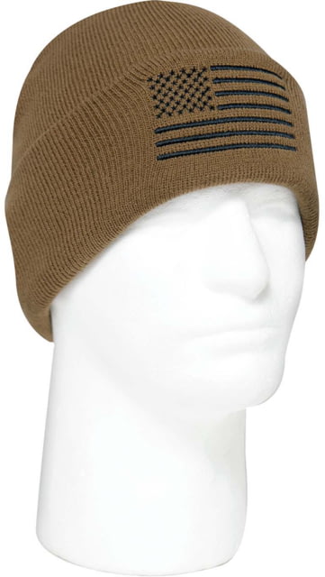Rothco US Flag Embroidered Fine Knit Watch Cap - Mens Coyote Brown One Size