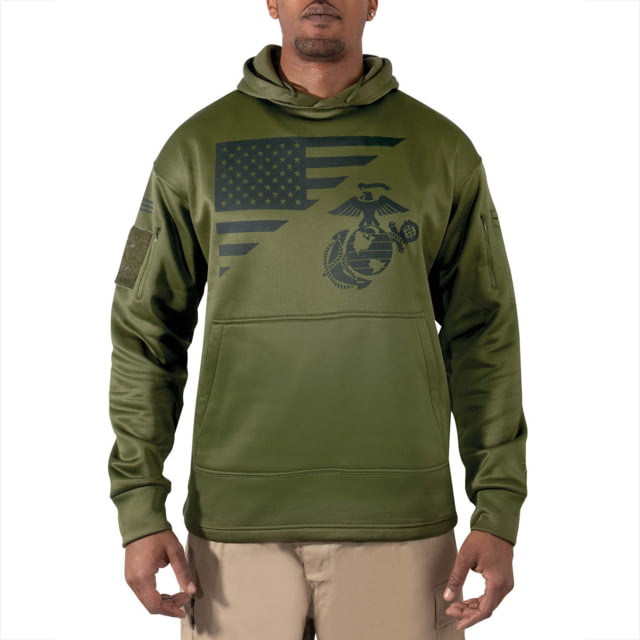 Rothco US Flag / USMC Eagle / Globe & Anchor Concealed Carry Hoodie - Mens Olive Drab Extra Large