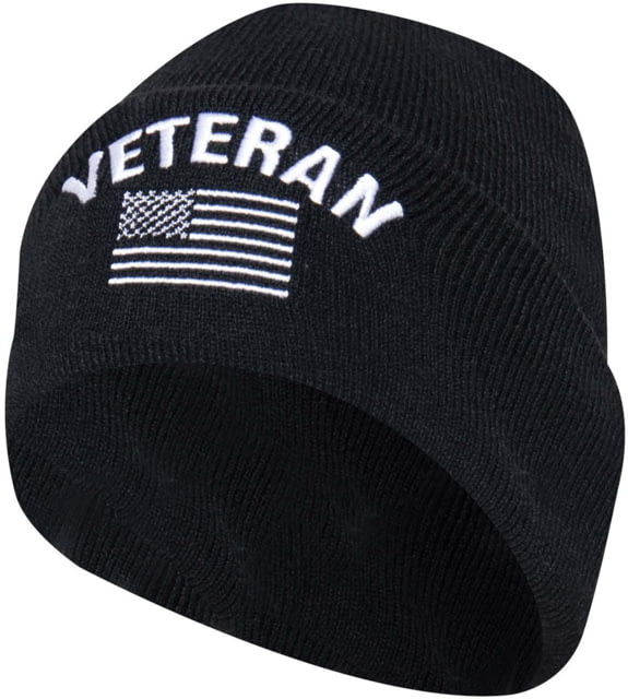 Rothco Veteran With US Flag Fine Knit Watch Cap - Mens Black One Size