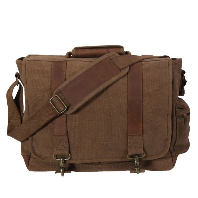 Rothco Vintage Canvas Pathfinder Laptop Bag With Leather Accents Earth Brown hBrown