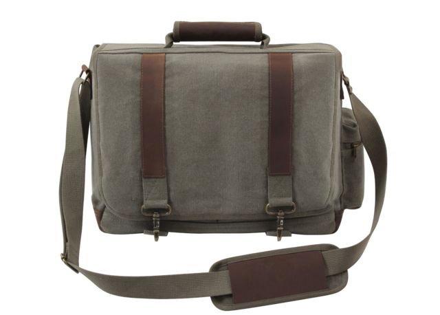 Rothco Vintage Canvas Pathfinder Laptop Bag With Leather Accents Olive Drab eDrab