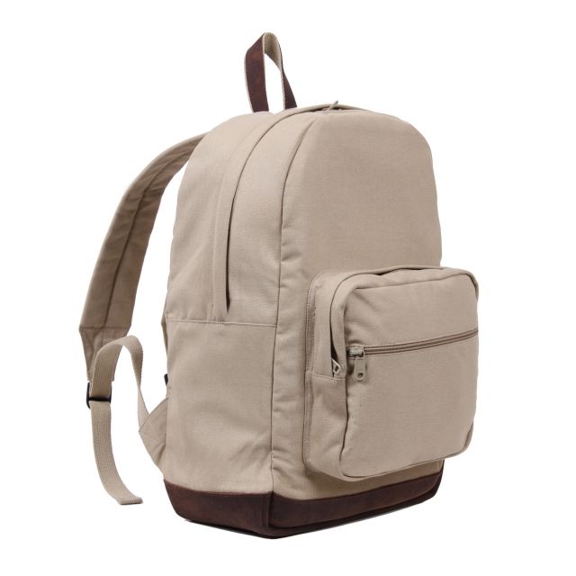 Rothco Vintage Canvas Teardrop Backpack With Leather Accents Khaki Khaki