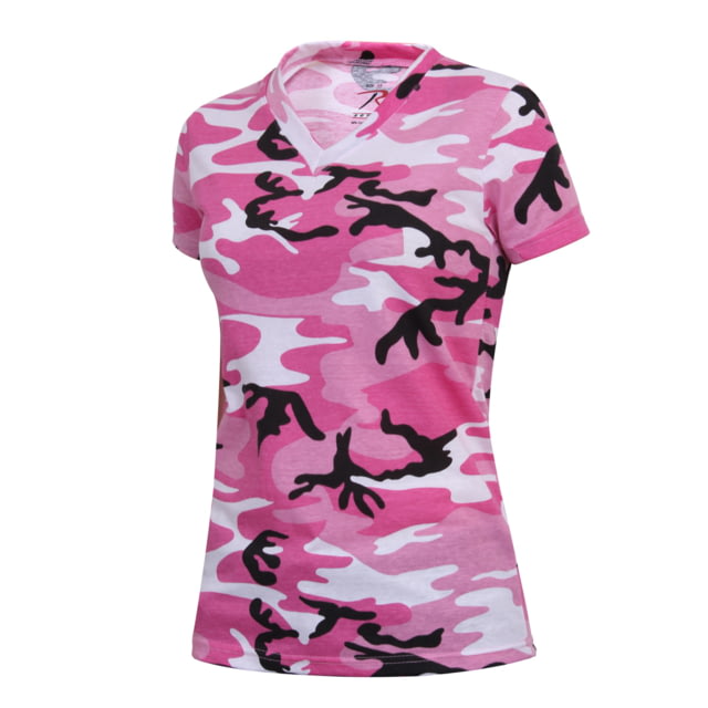 Rothco WoMen's Long Length Camo V-Neck T-Shirt Pink Camo 2XL Camo-2XL