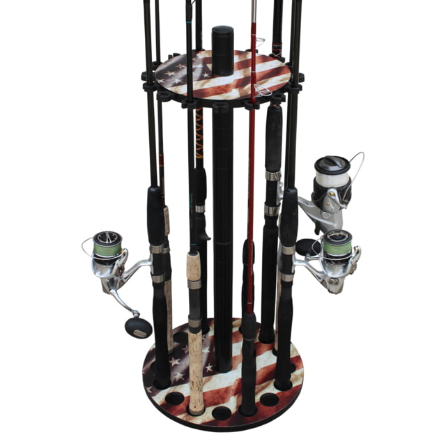 Rush Creek Creations US Distressed Flag 16 Round Rod Storage Rack with 38mm Steel Post