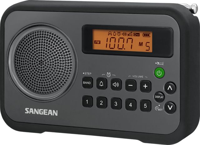 Sangean AM/FM Clock Portable Digital Radio w/ Protective Bumper Black