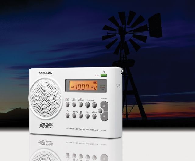 Sangean AM/FM Digital Radio w/ NOAA Weather Band Weather Alert Siren 19 Presets White
