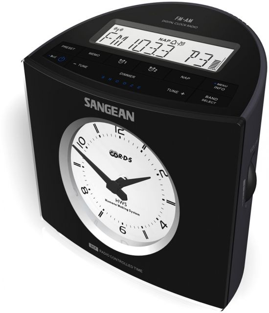 Sangean AM/FM RDS Digital and Analog Atomic Clock Radio Aux-In Black