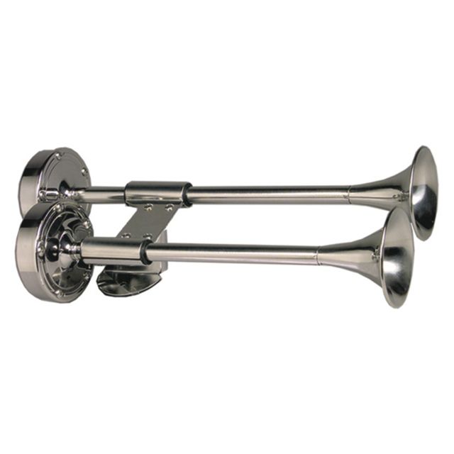 Schmitt & Ongaro Marine Deluxe SS Shorty Dual Trumpet Horn - 12V