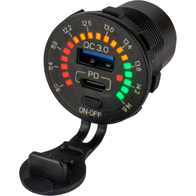 Sea-Dog Round Rainbow Voltmeter w/USB & USB-C Power Socket One Size