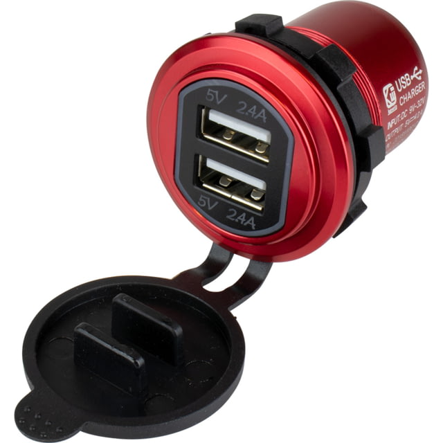 Sea-Dog Round Red Dual USB Charger w/1 Quick Charge Port + One Size