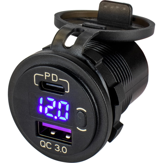 Sea-Dog Round USB & USB-C Power Socket w/Hidden Voltmeter One Size