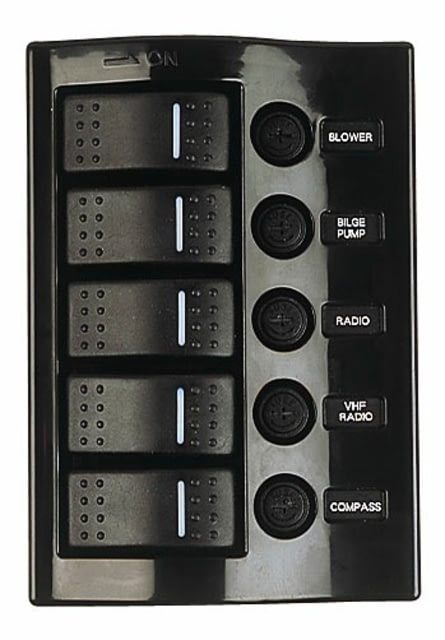 Sea-Dog Sea Dog Wave Rocker Switch Panel With 5 Illuminating Switches And Fuse