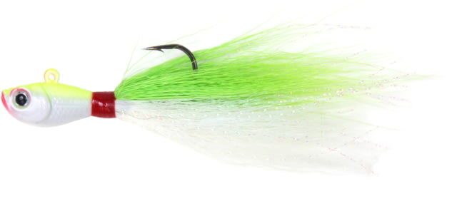 Sea Striker Bucktail Jig 1 1/2 oz Holographic Eyes Blk Nickel Hook Chartreuse/White Head/Chartreuse/White Tail