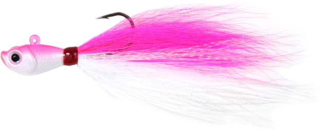 Sea Striker Bucktail Jig 1 1/2 oz Holographic Eyes Blk Nickel Hook Pink/White Head/Pink/White Tail