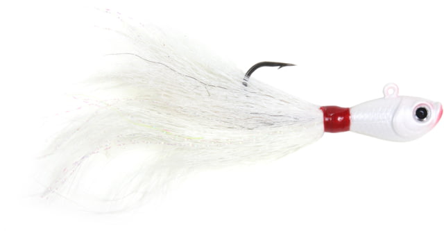 Sea Striker Bucktail Jig 1 1/2 oz Holographic Eyes Blk Nickel Hook White Head/White Tail