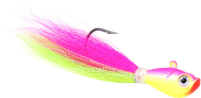 Sea Striker Bucktail Jig 1 oz Holographic Eyes Blk Nickel Hook Electric Chicken