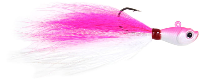 Sea Striker Bucktail Jig 1 oz Holographic Eyes Blk Nickel Hook Pink/White Head/Pink/White Tail