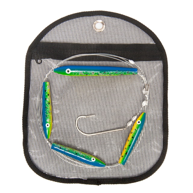 Sea Striker Daisy Chain 3 4" Cedar Plugs 1 6" Cedar Plug rigged with /10/0 hook 130lb mono Dorado reusable mesh pouch