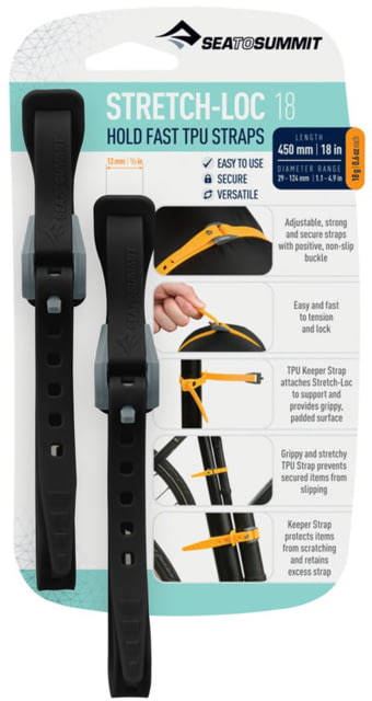 Sea to Summit Stretch-Loc TPU Straps 18 2 Pack Black 450mm x 12mm