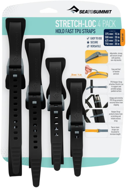 Sea to Summit Stretch-Loc TPU Straps Set 4 Pack Black All Sizes x 20mm
