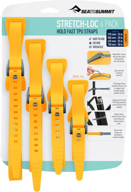Sea to Summit Stretch-Loc TPU Straps Set 4 Pack Yellow All Sizes x 20mm