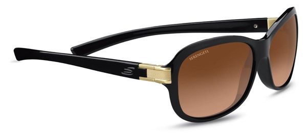 Serengeti Isola Sunglasses - Women's Shiny Black/Satin Brass Frame Polarized Drivers Gradient Lens