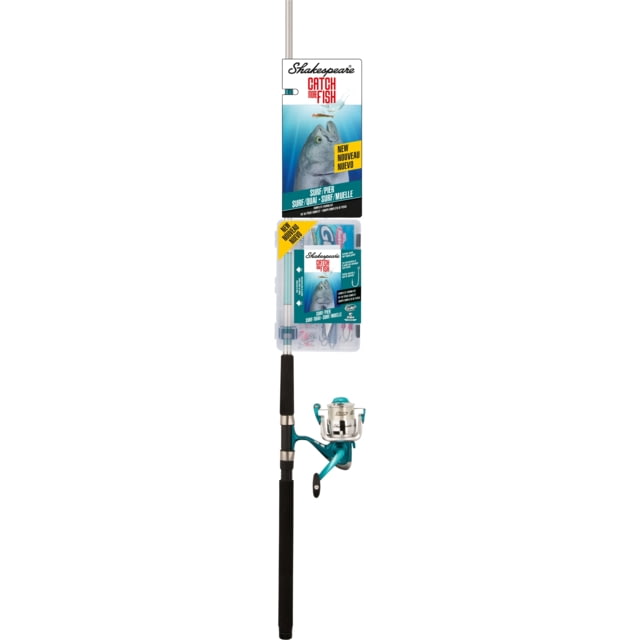 Shakespeare Catch More Fish Surf Pier 8 Ft Spinning 5.1/1 Right/Left 50 8ft. Rod Length Medium Power 2 Pieces Rod White/Teal