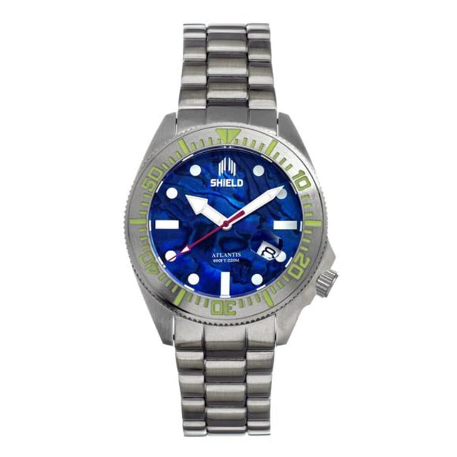Shield Atlantis Abalone Bracelet Watch w/Date Blue - Men's