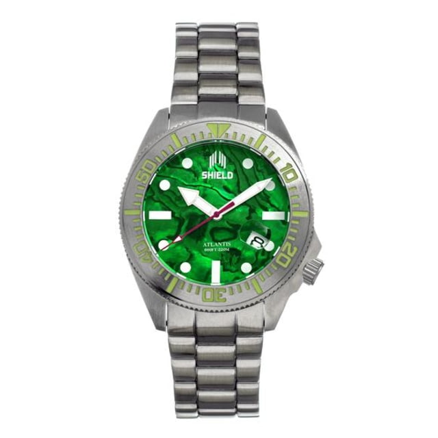 Shield Atlantis Abalone Bracelet Watch w/Date Green - Men's