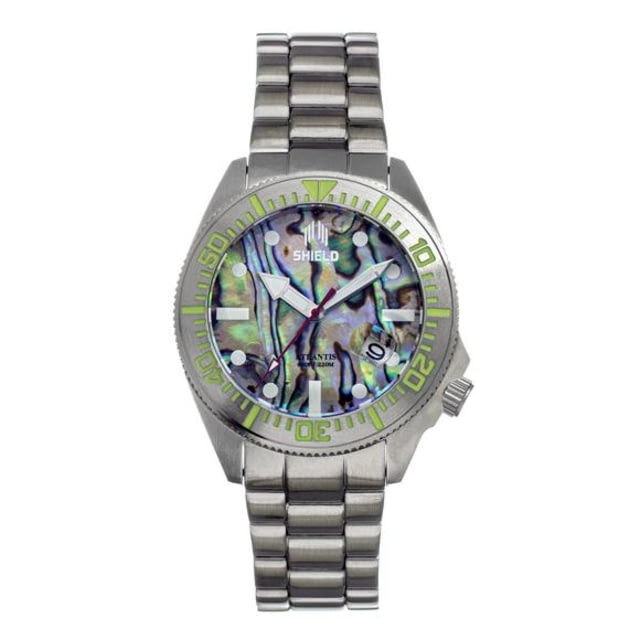 Shield Atlantis Abalone Bracelet Watch w/Date Silver - Men's