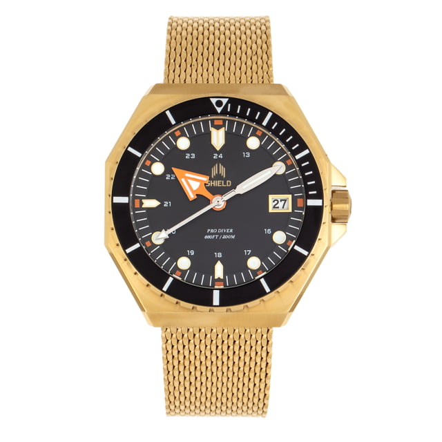 Shield Marius Bracelet Diver Watch w/Date - Mens Black/Gold One Size