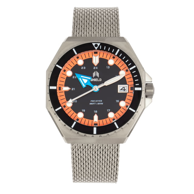 Shield Marius Bracelet Diver Watch w/Date - Mens Orange & Black/Silver One Size