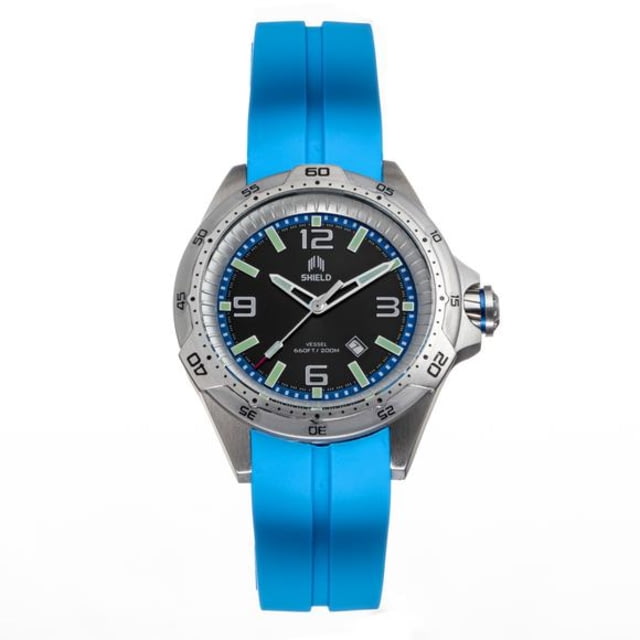 Shield Vessel Strap Watch w/Date Light Blue - Men's