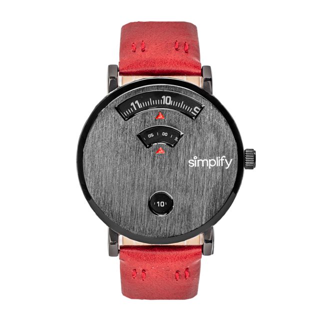 Simplify The 7000 Leather-Band Watch Black/Red One Size
