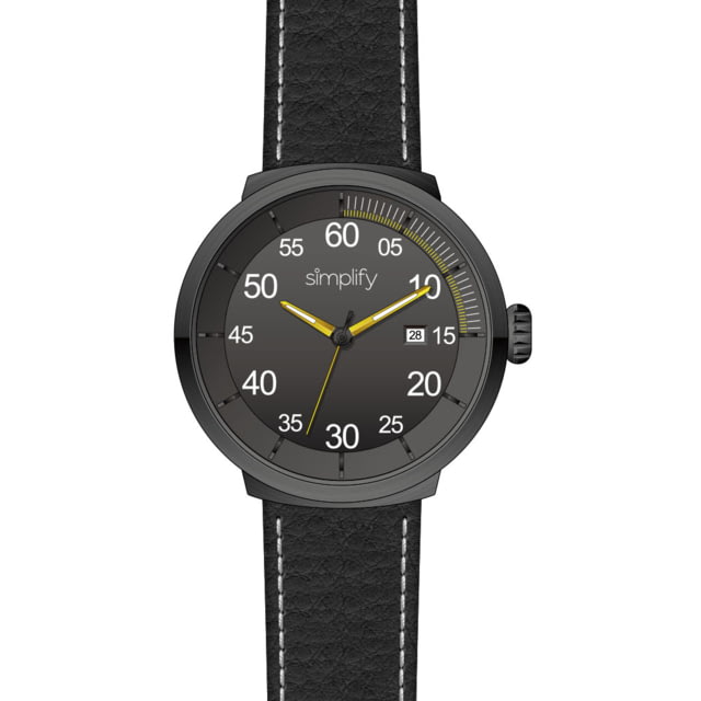 Simplify The 7100 Leather-Band Watch w/Date Black/Black/Gunmetal One Size
