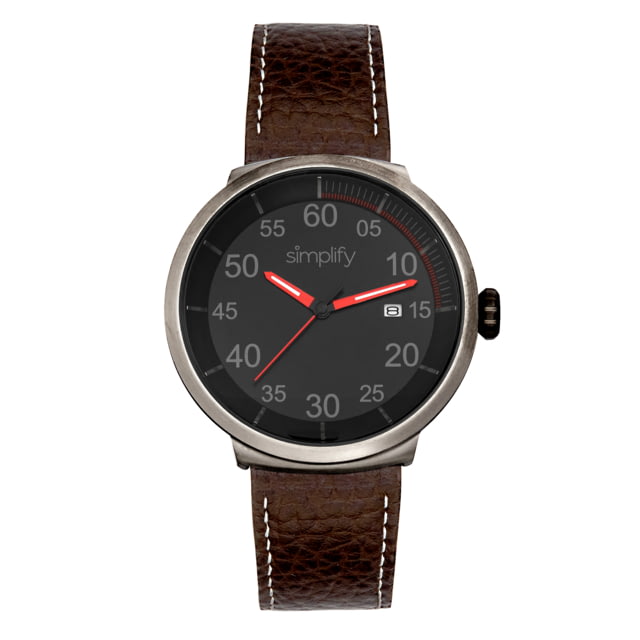 Simplify The 7100 Leather-Band Watch w/Date Black/Dark Brown One Size