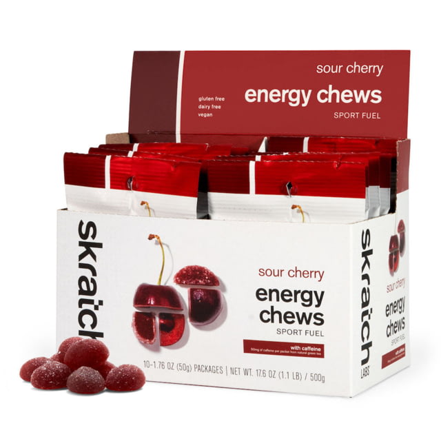 Skratch Labs Energy Chews Sport Fuel Sour Cherry with Caffeine 50g Seving 10 Pack Singles