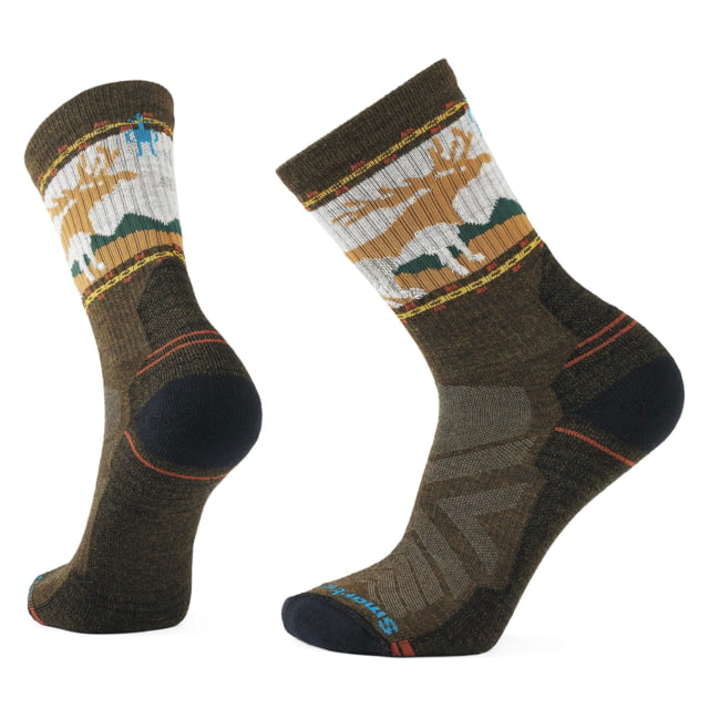 Smartwool Smartwool Hike Light Cushion Mountain Moose Crew Socks - Men's Military Olive Medium
