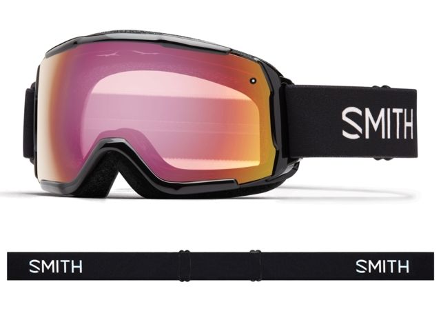 Smith Grom Youth Snow Goggles - Men's Black Red Sensor Mirror Lens