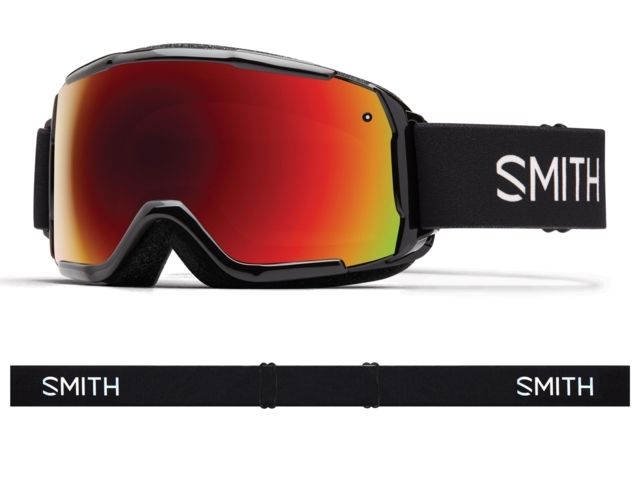 Smith Grom Youth Snow Goggles - Men's Black Red Sol-X Mirror Lens