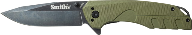 Smiths BattlePlan Folding Knife 3.35in 420 Stainless Steel Black Stonewash Drop Point Blade G10 Handle OD Green