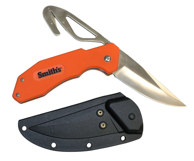 Smiths EdgeSport Folding Knife w/ Gut Hook 3in 400 Stainless Steel Skinner Blade/ Gut Hook G10 Handle Orange