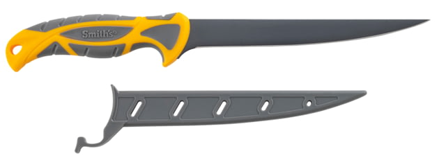 Smiths Lawaia Coated Fillet Knife 7 in 400 Stainless Steel Black Fillet Blade TPE Handle Orange/Gray