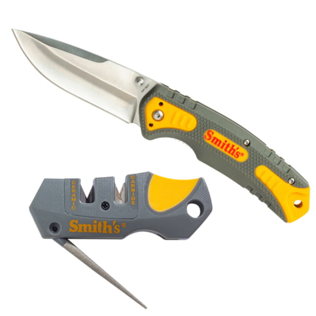 Smiths Pack Pal Folding Knife 3.5in Drop Point 420 Stainless Steel Black Drop Point Blade Sharpener Gray/Orange