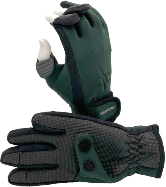 Snowbee Neoprene Gloves w/ Flip Tips 2.5mm Dark Green/Black Large