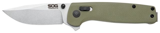 SOG Specialty Knives & Tools Terminus XR G10 Folding Knife 2.95 in D2 Blade Clip Point Olive Drab G10 Handle Box Silver/OD Green