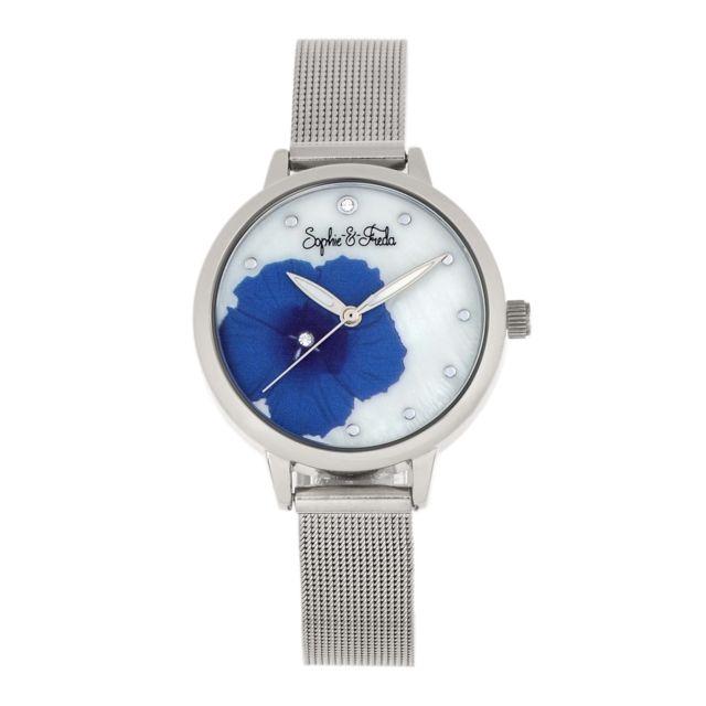 Sophie And Freda Raleigh Mother-Of-Pearl Bracelet Watch w/Swarovski Crystals Blue One Size