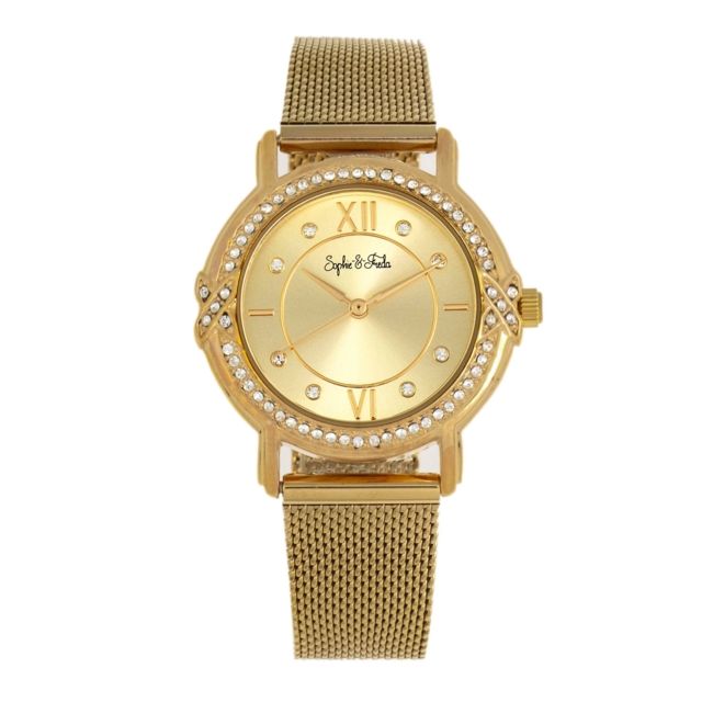 Sophie And Freda Reno Bracelet Watch w/Swarovski Crystals Gold One Size