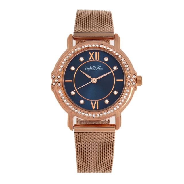 Sophie And Freda Reno Bracelet Watch w/Swarovski Crystals Rose Gold/Navy One Size