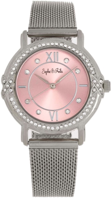 Sophie And Freda Reno Bracelet Watch w/Swarovski Crystals Silver/Light Pink One Size